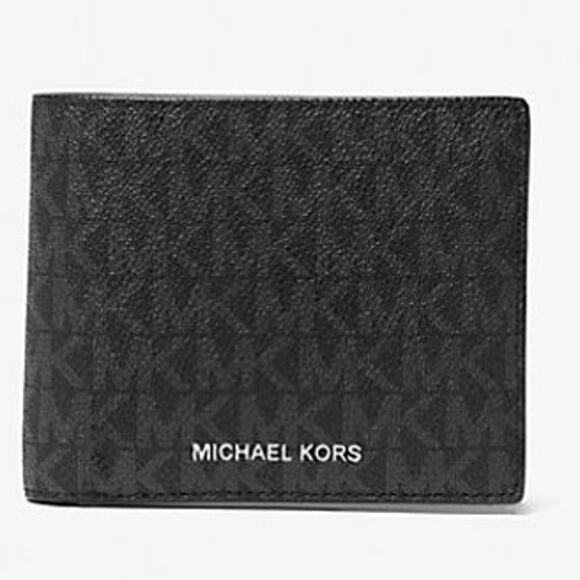 Michael Kors Cooper Billfold Wallet w/ Passcase Black MK Logo Print NWT $178 - Picture 2 of 10